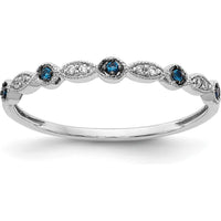 14K White Gold Blue and White Diamond Fancy Band with Milgrain Detailing - 0.045 Carat Total Diamond Weight by 0