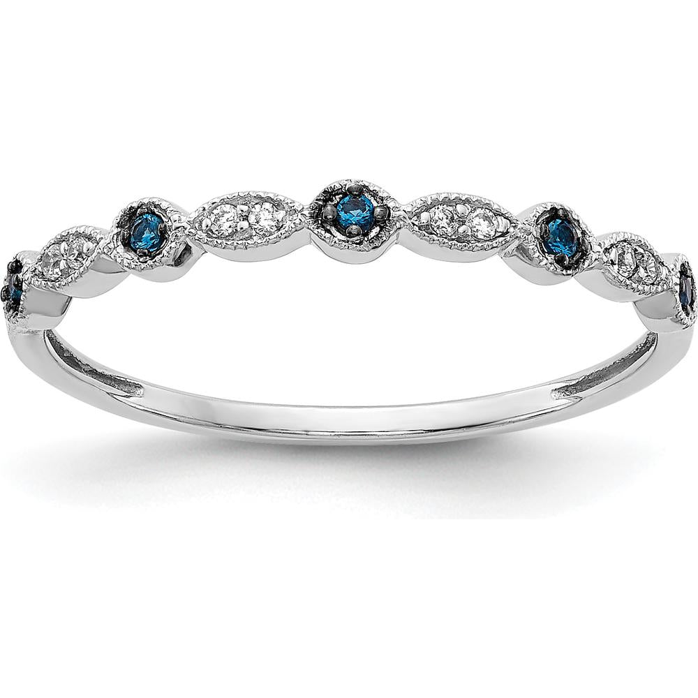 14K White Gold Blue and White Diamond Fancy Band with Milgrain Detailing - 0.045 Carat Total Diamond Weight by 0