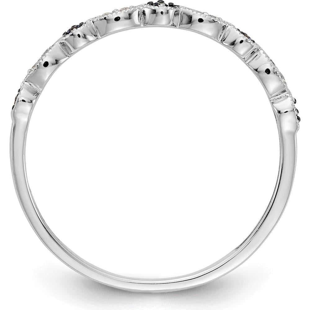 14K White Gold Blue and White Diamond Fancy Band with Milgrain Detailing - 0.045 Carat Total Diamond Weight by 0