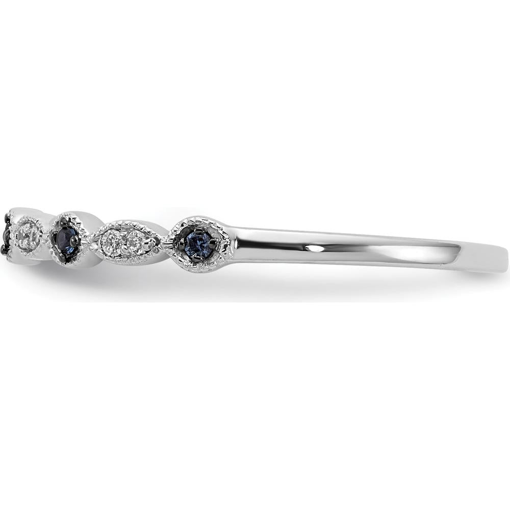 14K White Gold Blue and White Diamond Fancy Band with Milgrain Detailing - 0.045 Carat Total Diamond Weight by 0