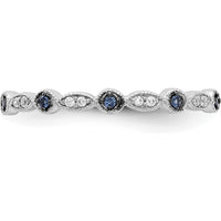 14K White Gold Blue and White Diamond Fancy Band with Milgrain Detailing - 0.045 Carat Total Diamond Weight by 0