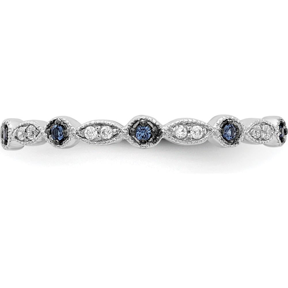 14K White Gold Blue and White Diamond Fancy Band with Milgrain Detailing - 0.045 Carat Total Diamond Weight by 0