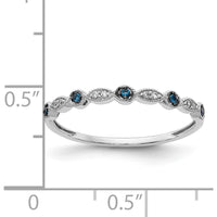 14K White Gold Blue and White Diamond Fancy Band with Milgrain Detailing - 0.045 Carat Total Diamond Weight by 0