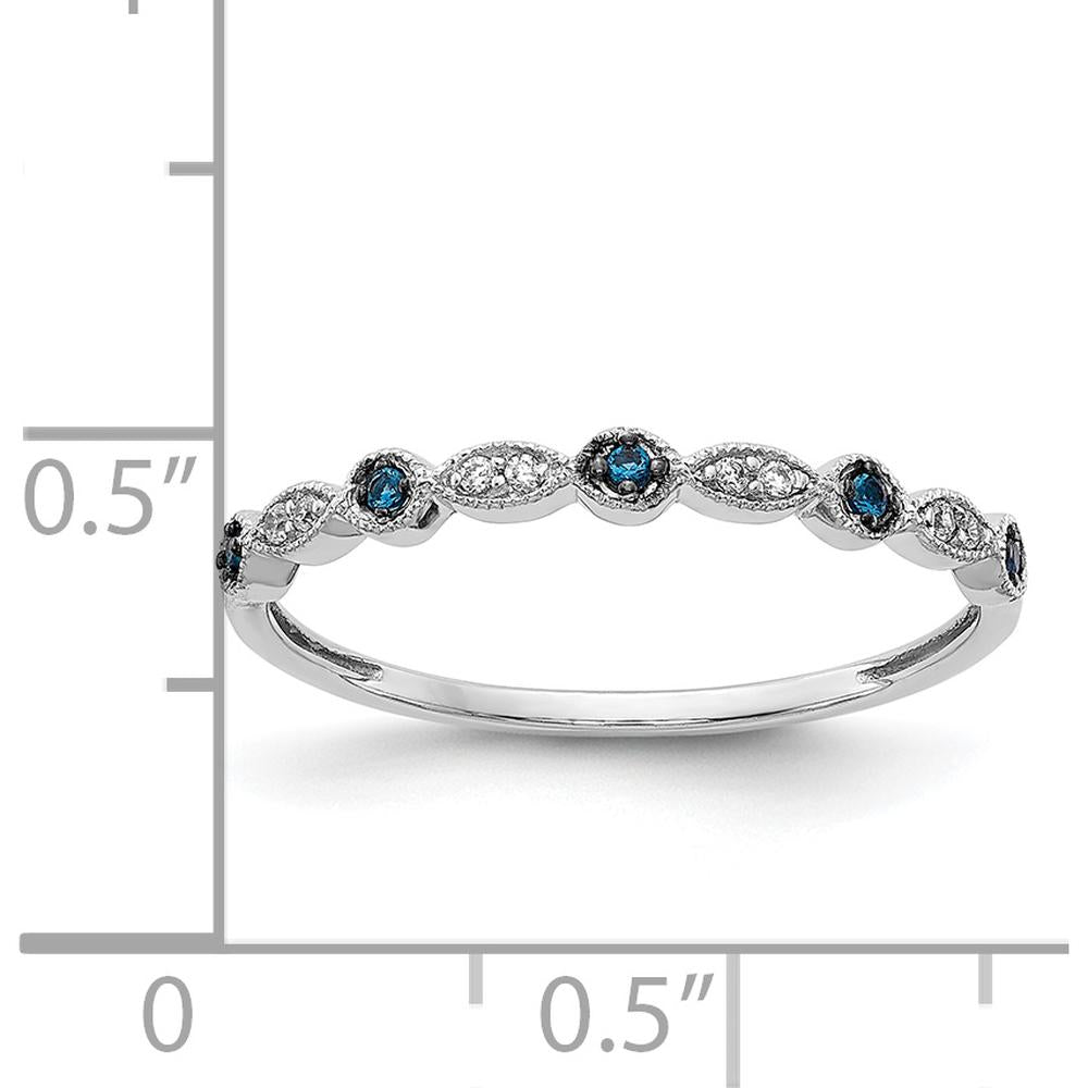 14K White Gold Blue and White Diamond Fancy Band with Milgrain Detailing - 0.045 Carat Total Diamond Weight by 0