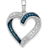 14K White Gold Blue and White Diamond Heart Pendant with Black Rhodium - 1/20 Carat Total Diamond Weight by Monteluci Fine Jewelry
