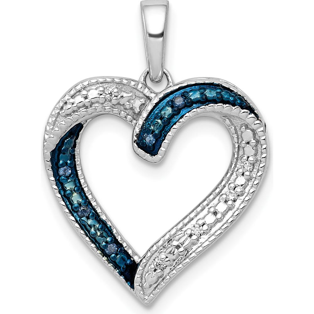 14K White Gold Blue and White Diamond Heart Pendant with Black Rhodium - 1/20 Carat Total Diamond Weight by Monteluci Fine Jewelry