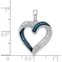 14K White Gold Blue and White Diamond Heart Pendant with Black Rhodium - 1/20 Carat Total Diamond Weight by Monteluci Fine Jewelry