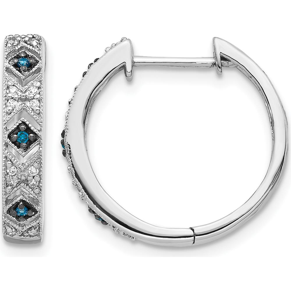 14K White Gold Blue and White Diamond Hinged Hoop Earrings - 0.47 Carat Total Diamond Weight by Monteluci Fine Jewelry