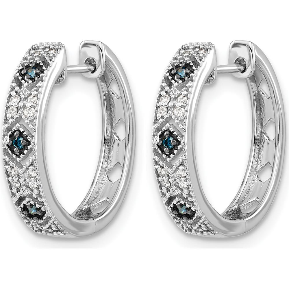14K White Gold Blue and White Diamond Hinged Hoop Earrings - 0.47 Carat Total Diamond Weight by Monteluci Fine Jewelry