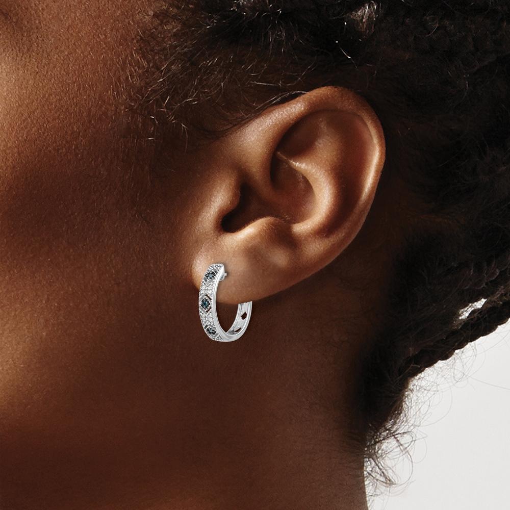 14K White Gold Blue and White Diamond Hinged Hoop Earrings - 0.47 Carat Total Diamond Weight by Monteluci Fine Jewelry