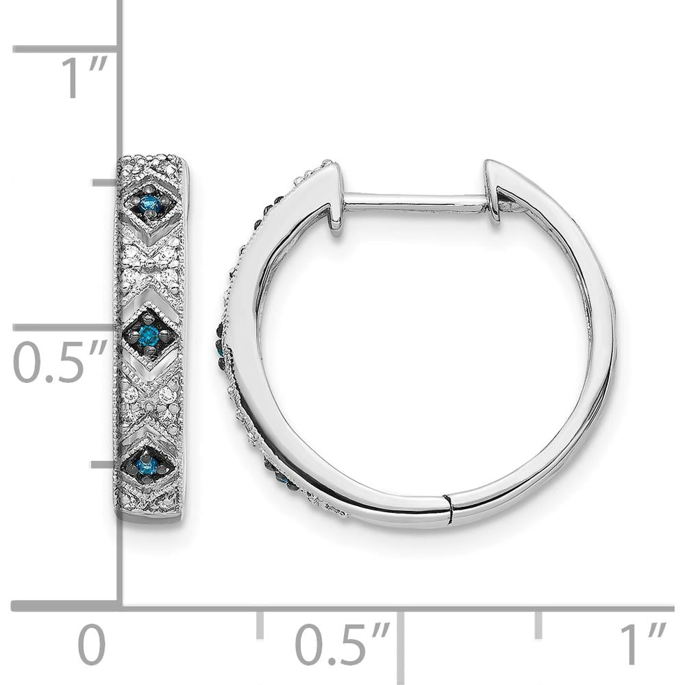 14K White Gold Blue and White Diamond Hinged Hoop Earrings - 0.47 Carat Total Diamond Weight by Monteluci Fine Jewelry