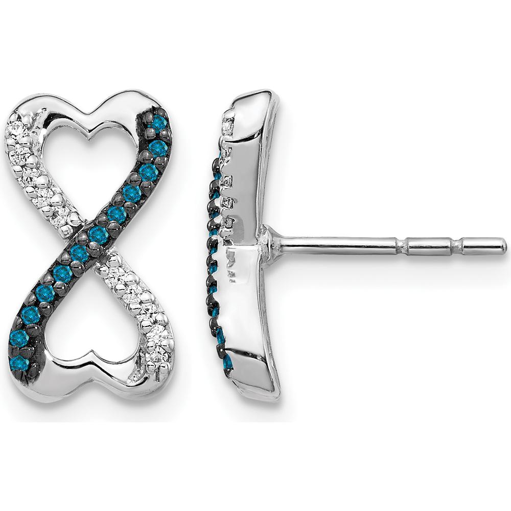 14K White Gold Blue and White Diamond Infinity Heart Drop Earrings - 0.078 Carat Total Diamond Weight by Monteluci Fine Jewelry