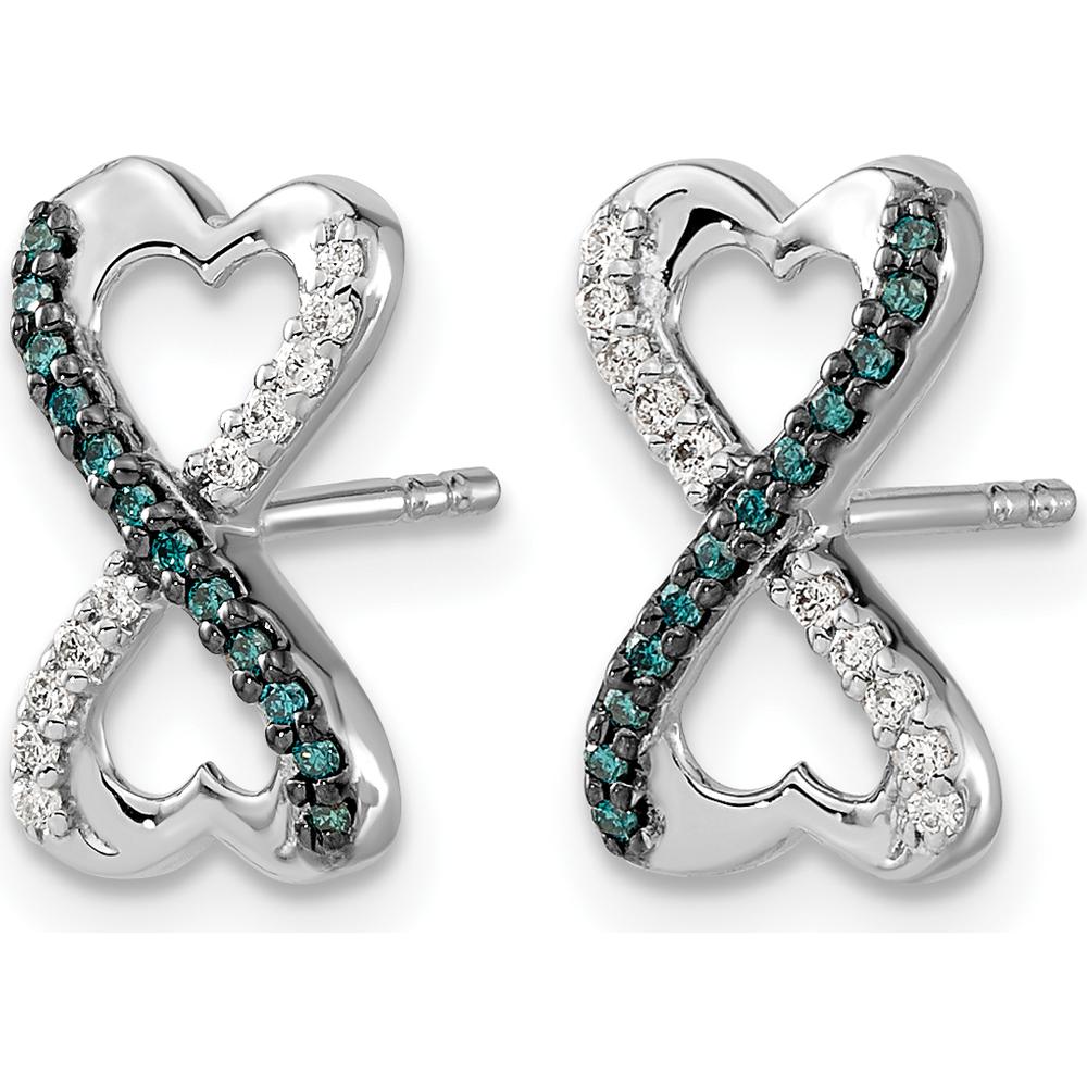14K White Gold Blue and White Diamond Infinity Heart Drop Earrings - 0.078 Carat Total Diamond Weight by Monteluci Fine Jewelry