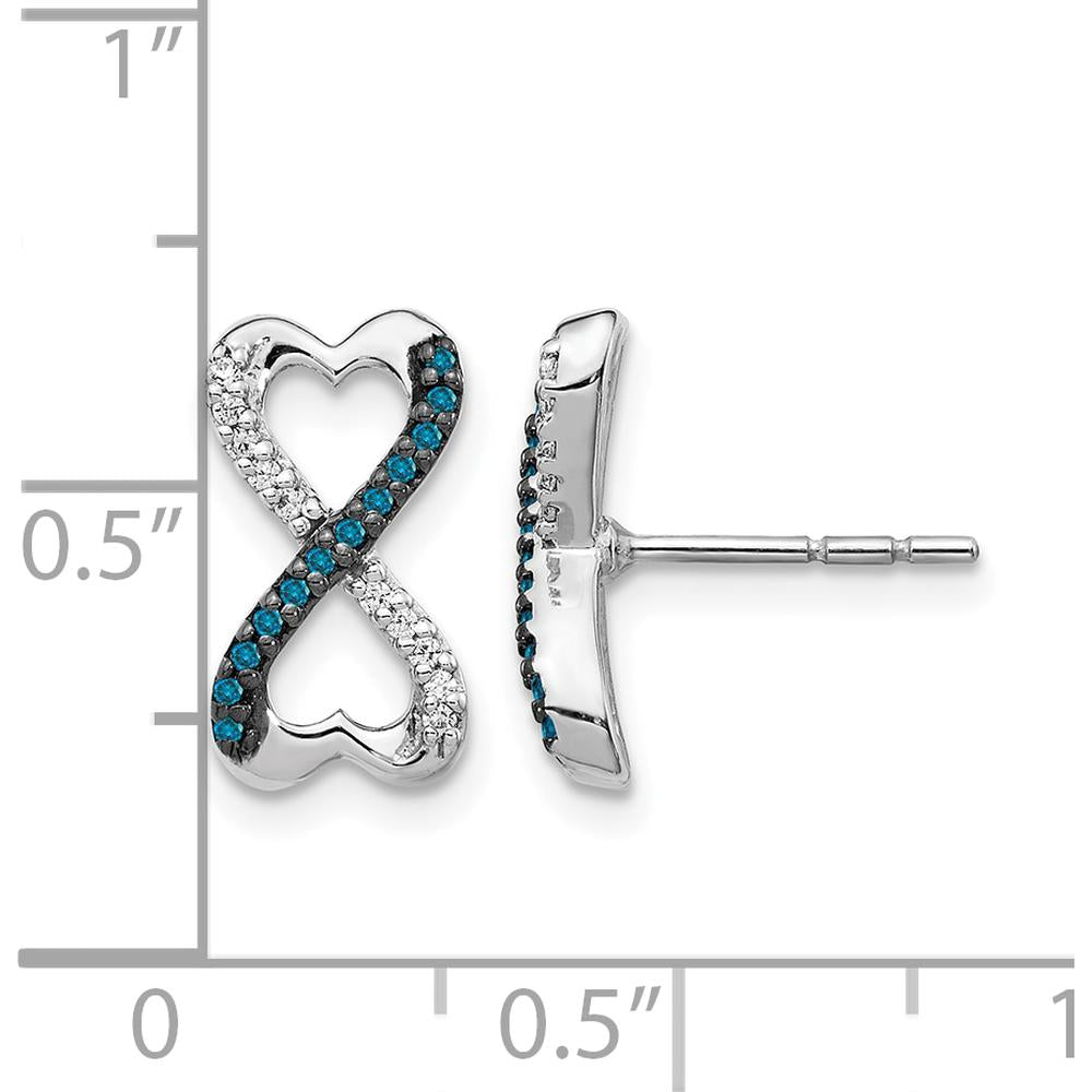 14K White Gold Blue and White Diamond Infinity Heart Drop Earrings - 0.078 Carat Total Diamond Weight by Monteluci Fine Jewelry