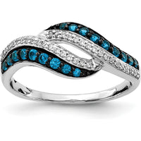 14K White Gold Blue and White Diamond Swirl Ring - 0.086 Carat Total Diamond Weight by 0