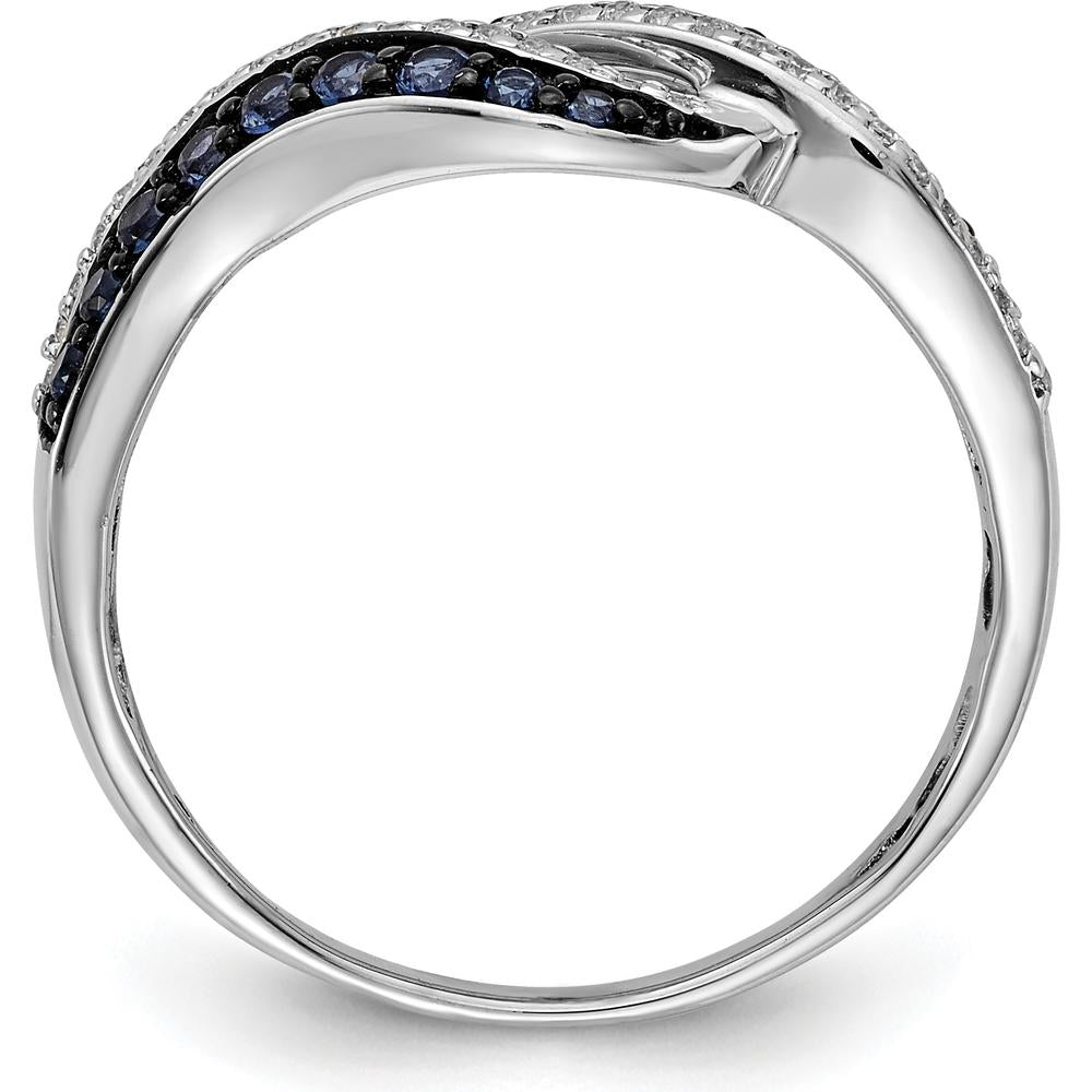 14K White Gold Blue and White Diamond Swirl Ring - 0.086 Carat Total Diamond Weight by 0