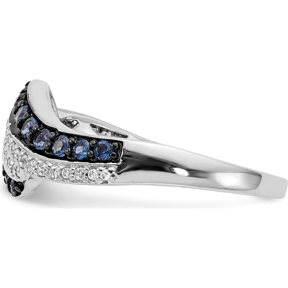14K White Gold Blue and White Diamond Swirl Ring - 0.086 Carat Total Diamond Weight by 0