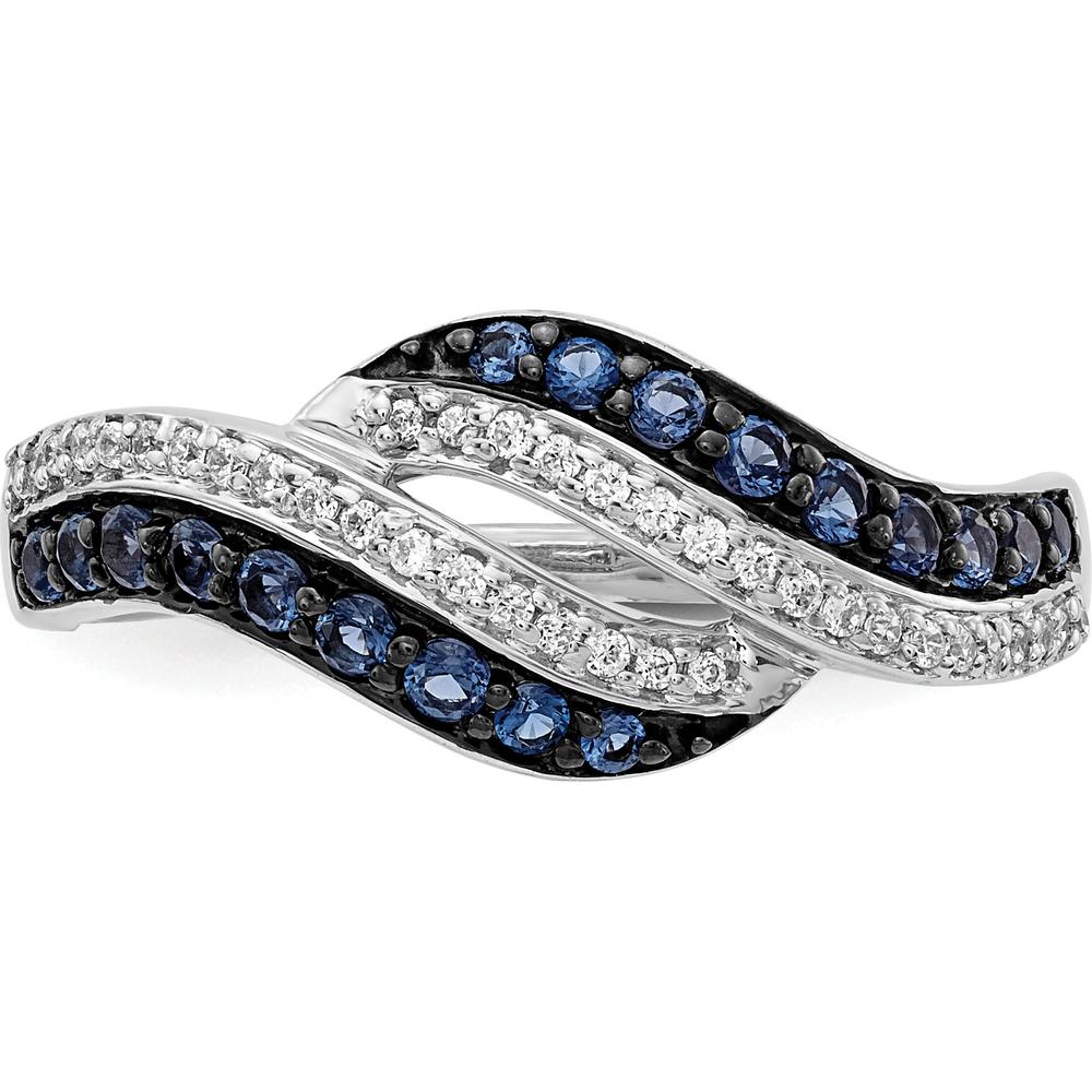 14K White Gold Blue and White Diamond Swirl Ring - 0.086 Carat Total Diamond Weight by 0