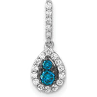 14K White Gold Blue and White Diamond Teardrop Halo Pendant - 0.18 Carat Total Diamond Weight by Monteluci Fine Jewelry