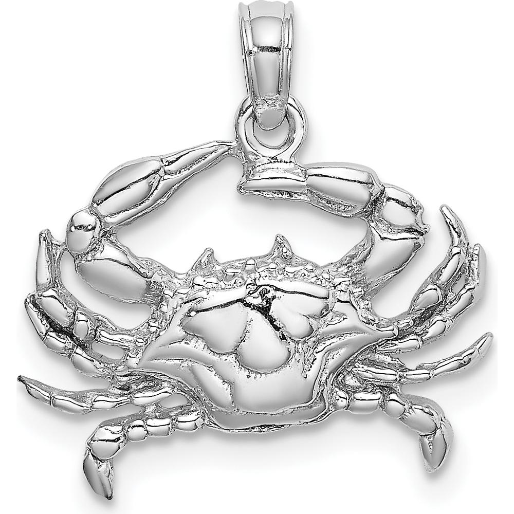 14K White Gold Blue Crab Charm with Polished Finish and Rhodium Plating by Oro Pregiato