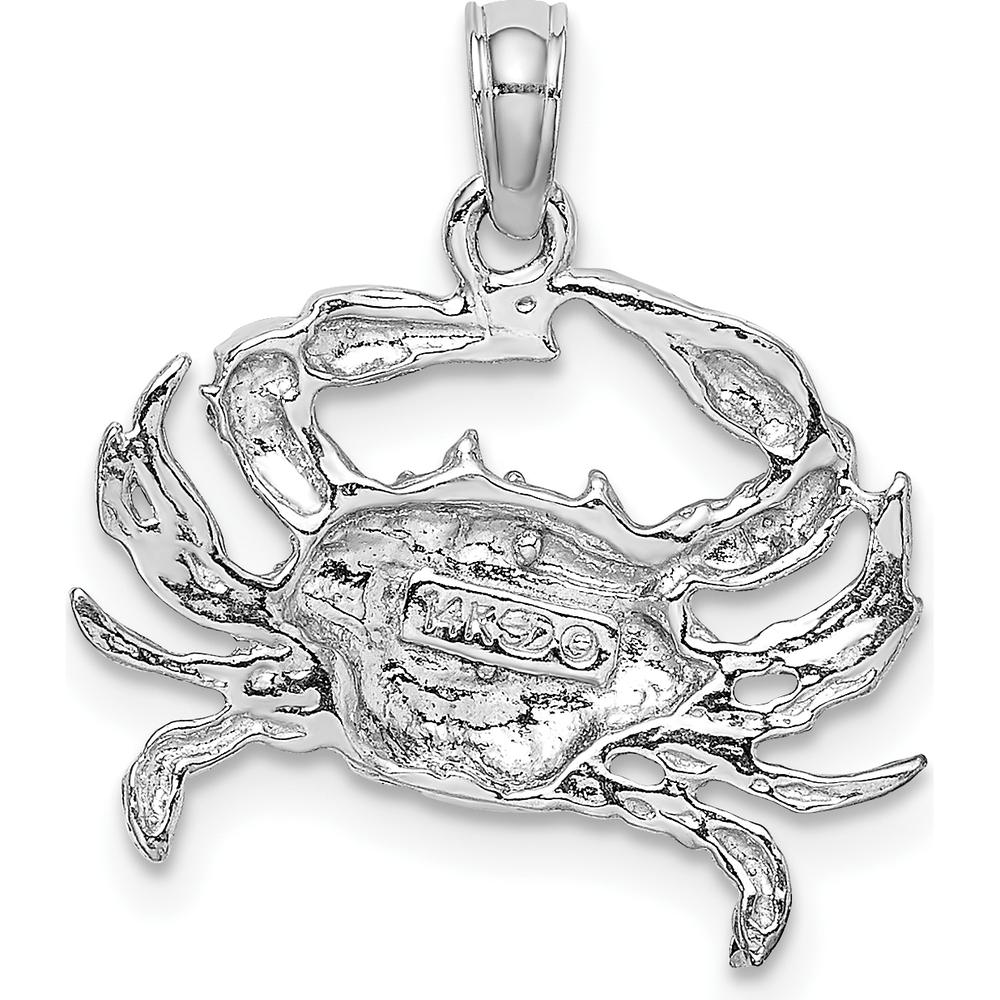14K White Gold Blue Crab Charm with Polished Finish and Rhodium Plating by Oro Pregiato