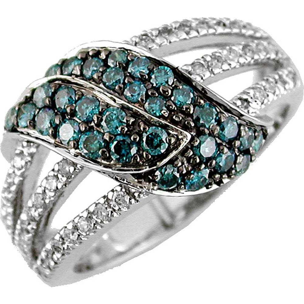 14K White Gold Blue Diamond & Diamond Ring with Round Diamonds - 0.83 Carats Total Diamond Weight