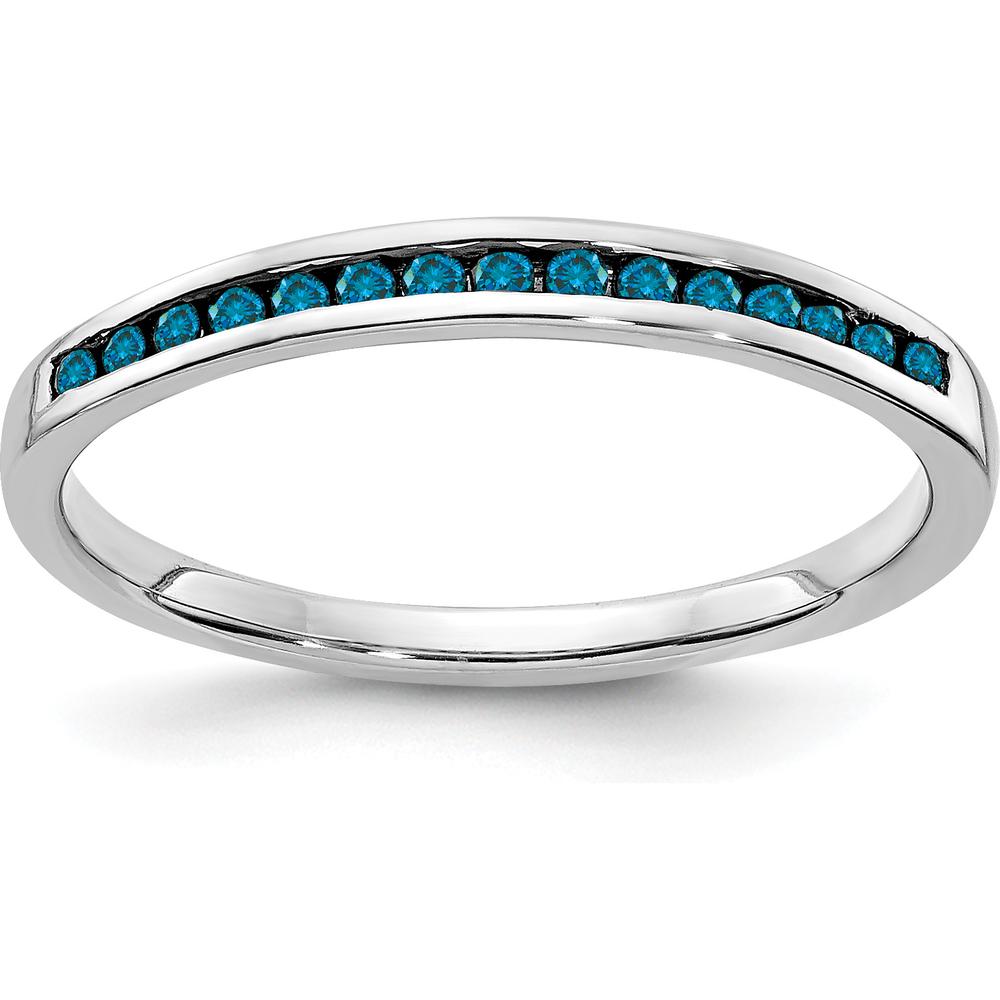 14K White Gold Blue Diamond Channel Band with 15 Round Natural Blue Diamonds - 0.15 Carat Total Diamond Weight by 0