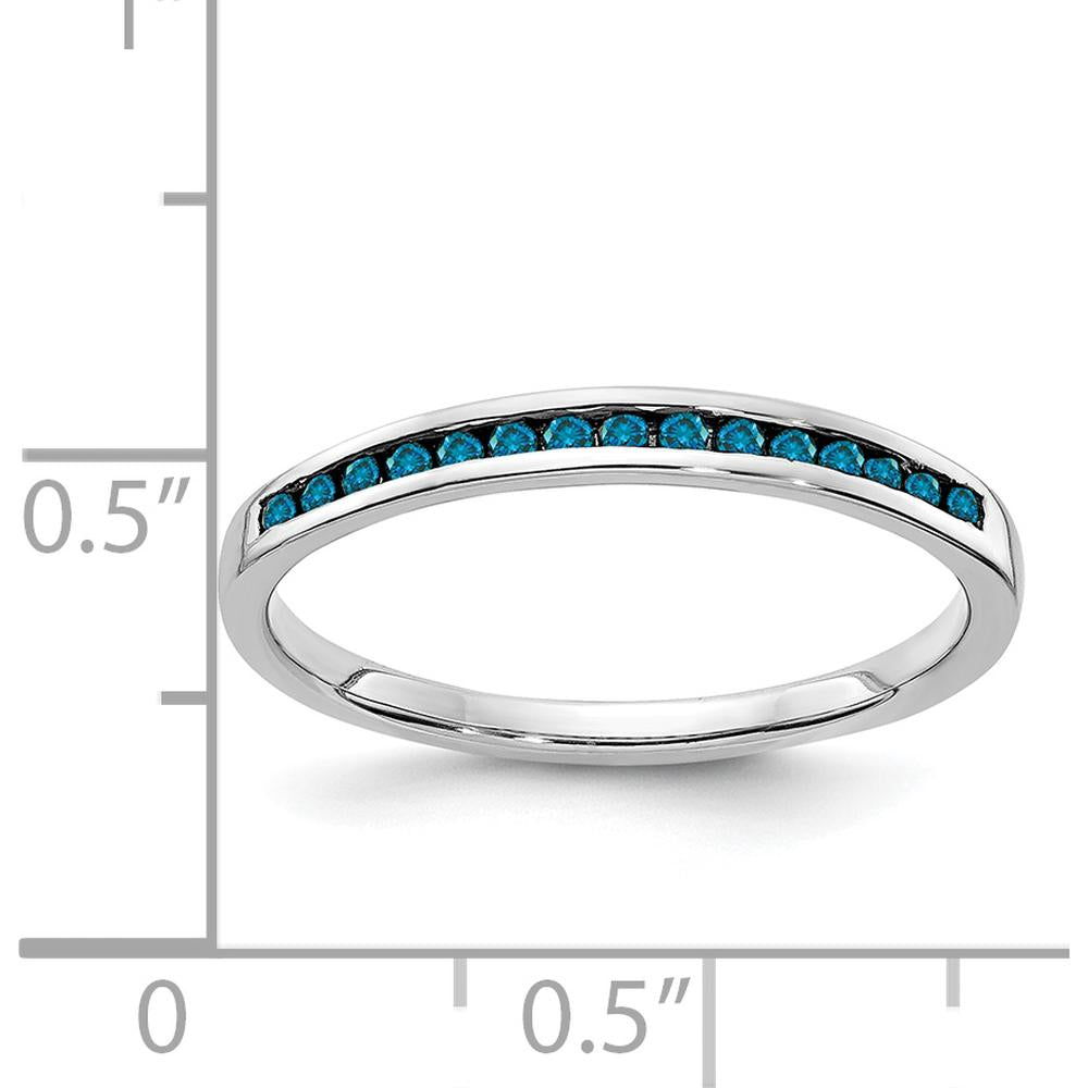 14K White Gold Blue Diamond Channel Band with 15 Round Natural Blue Diamonds - 0.15 Carat Total Diamond Weight by 0