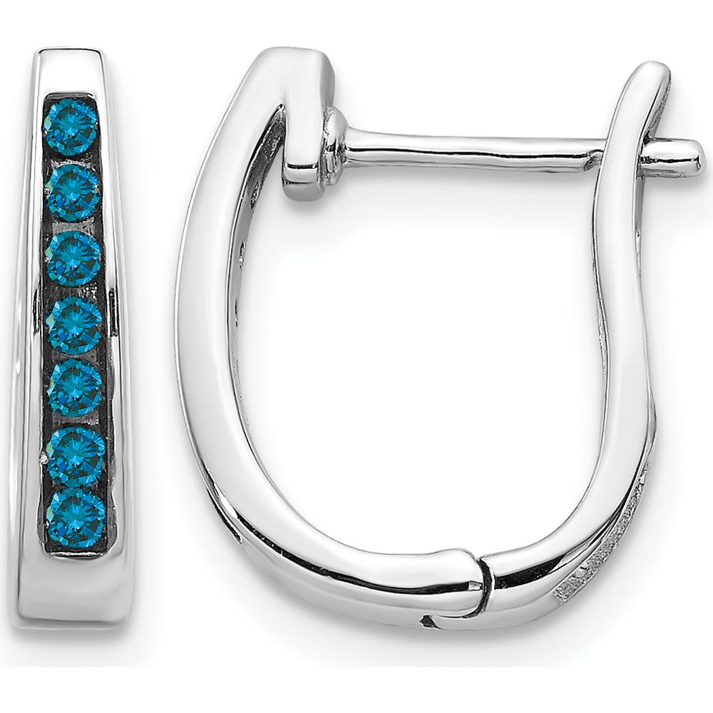 14K White Gold Blue Diamond Hinged Hoop Earrings - 0.022 Carat Total Diamond Weight by Monteluci Fine Jewelry
