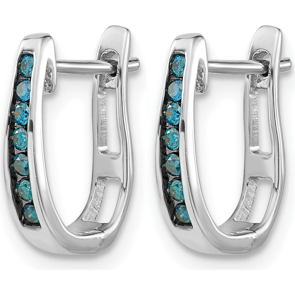 14K White Gold Blue Diamond Hinged Hoop Earrings - 0.022 Carat Total Diamond Weight by Monteluci Fine Jewelry