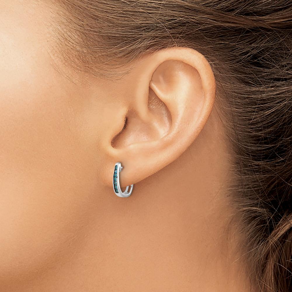 14K White Gold Blue Diamond Hinged Hoop Earrings - 0.022 Carat Total Diamond Weight by Monteluci Fine Jewelry
