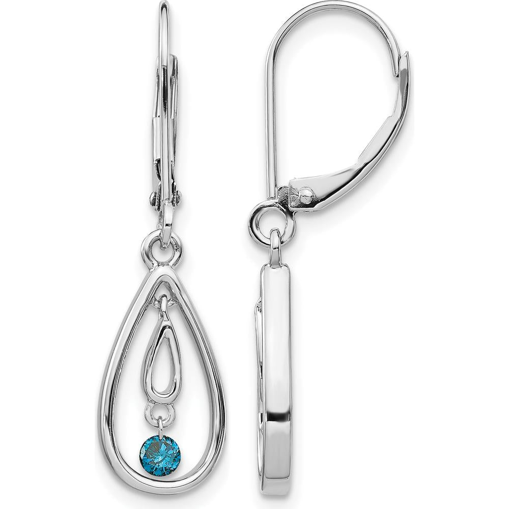 14K White Gold Blue Diamond Leverback Drop Earrings - 0.065 Carat Total Diamond Weight by Monteluci Fine Jewelry