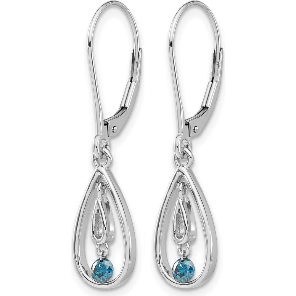 14K White Gold Blue Diamond Leverback Drop Earrings - 0.065 Carat Total Diamond Weight by Monteluci Fine Jewelry