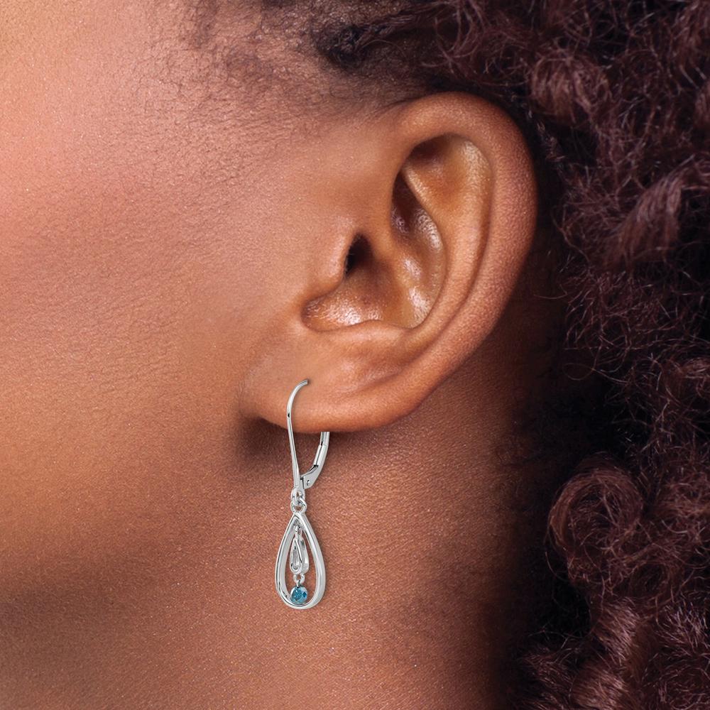 14K White Gold Blue Diamond Leverback Drop Earrings - 0.065 Carat Total Diamond Weight by Monteluci Fine Jewelry