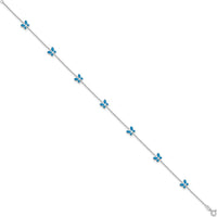 14K White Gold Blue Enameled Butterflies 7-Station 10" Anklet with Rhodium Plating