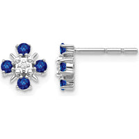 14K White Gold Blue Sapphire and Diamond Button Earrings - 0.12 Carat Total Sapphire Weight by Monteluci Fine Jewelry