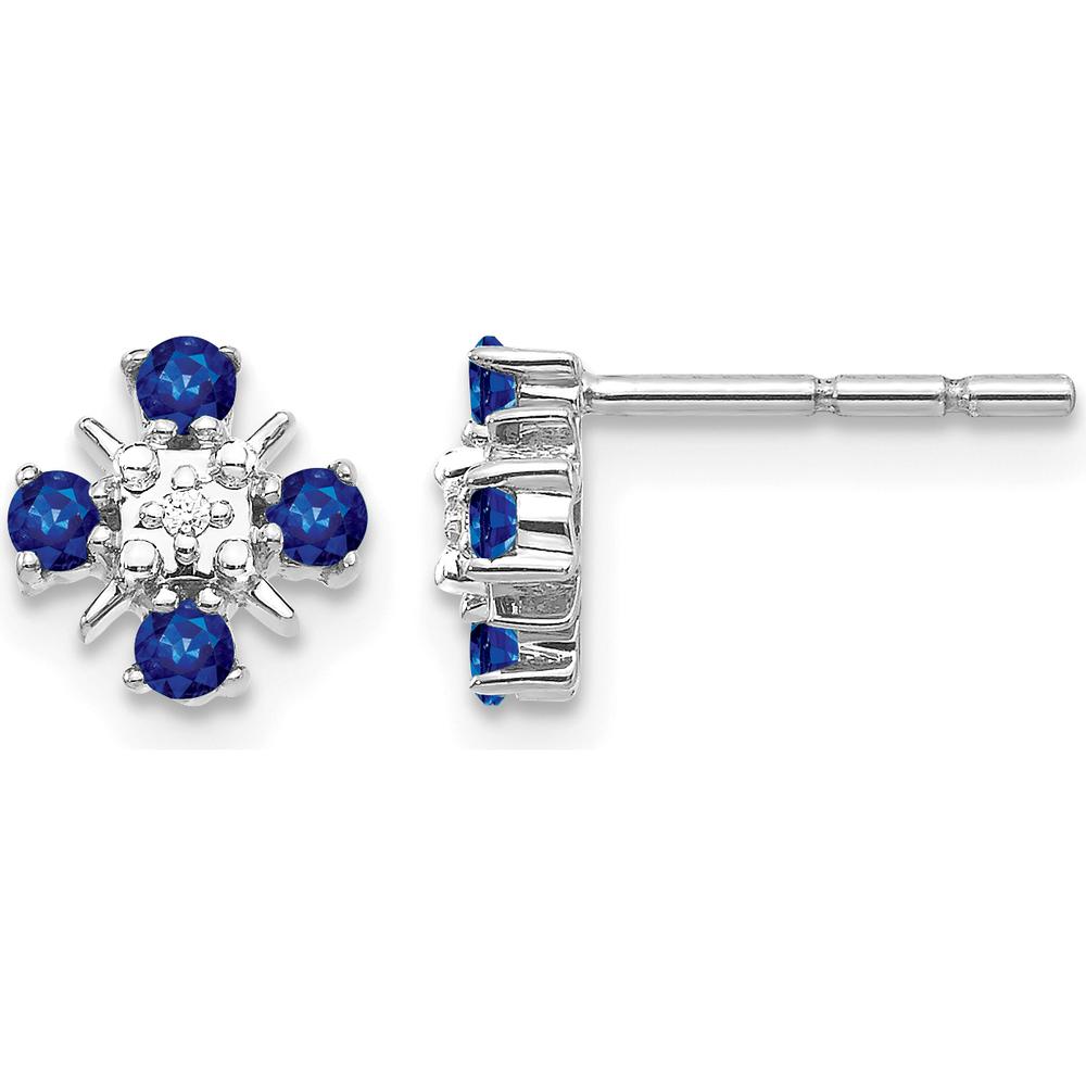 14K White Gold Blue Sapphire and Diamond Button Earrings - 0.12 Carat Total Sapphire Weight by Monteluci Fine Jewelry