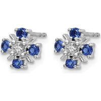 14K White Gold Blue Sapphire and Diamond Button Earrings - 0.12 Carat Total Sapphire Weight by Monteluci Fine Jewelry