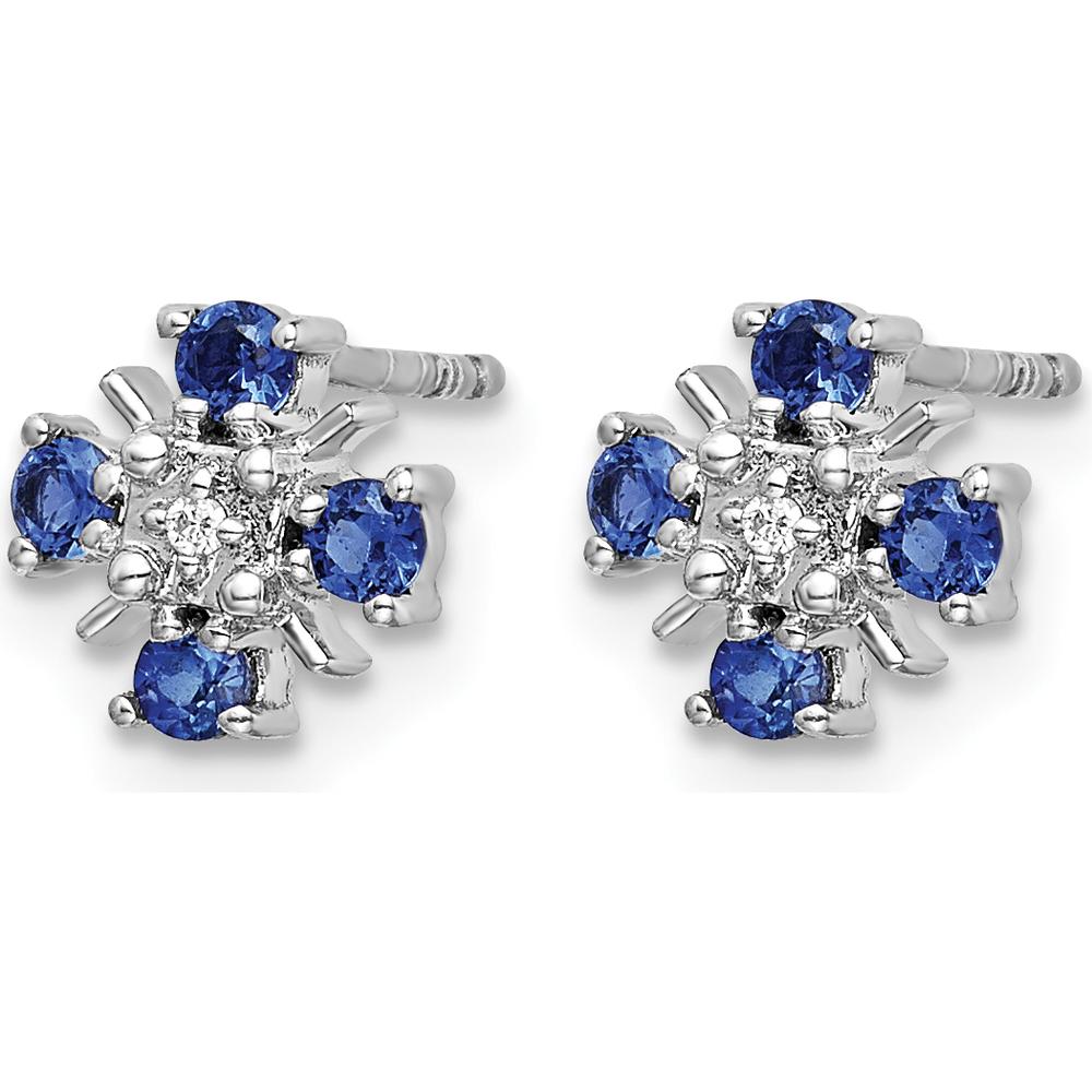 14K White Gold Blue Sapphire and Diamond Button Earrings - 0.12 Carat Total Sapphire Weight by Monteluci Fine Jewelry