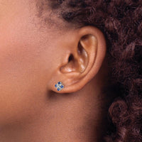 14K White Gold Blue Sapphire and Diamond Button Earrings - 0.12 Carat Total Sapphire Weight by Monteluci Fine Jewelry