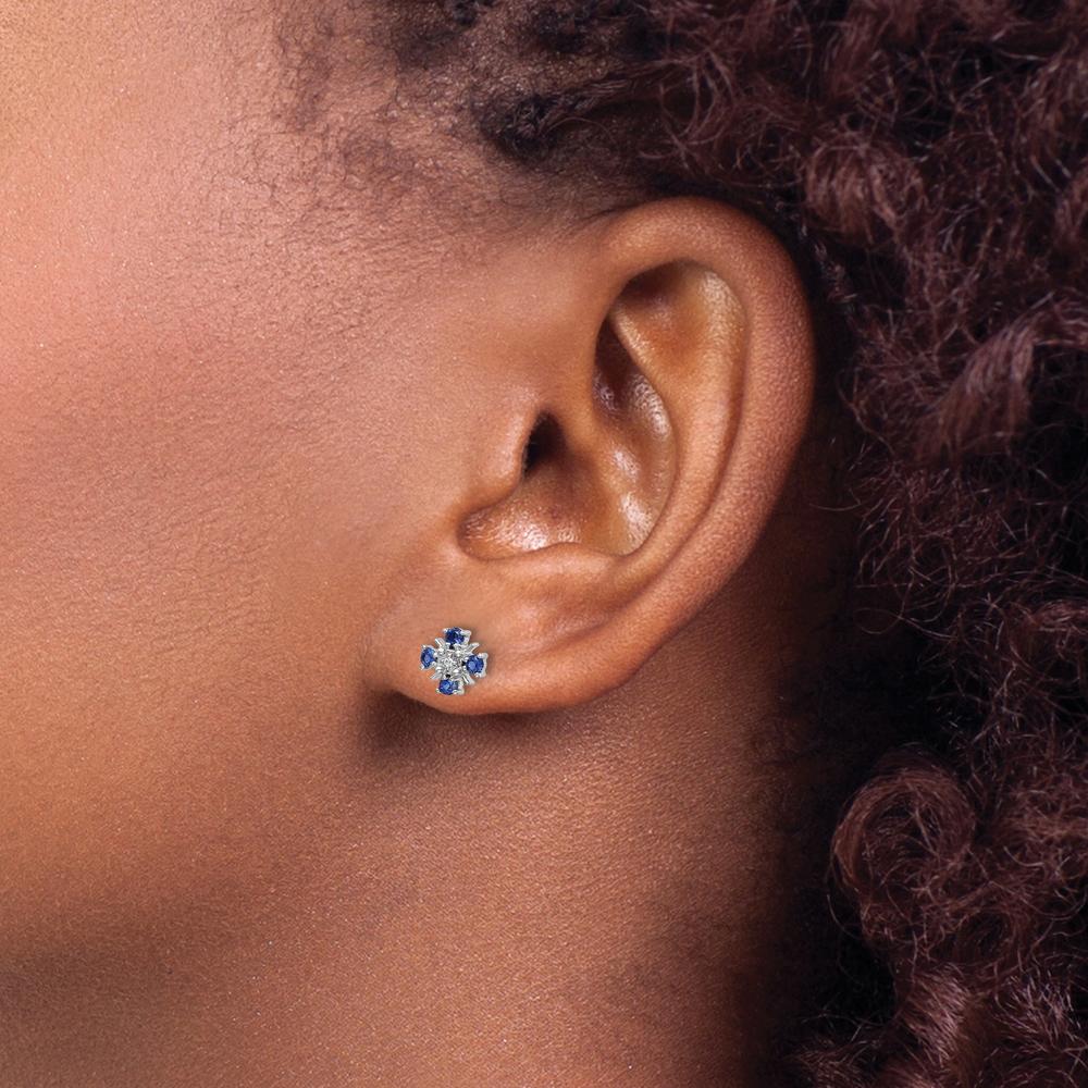 14K White Gold Blue Sapphire and Diamond Button Earrings - 0.12 Carat Total Sapphire Weight by Monteluci Fine Jewelry