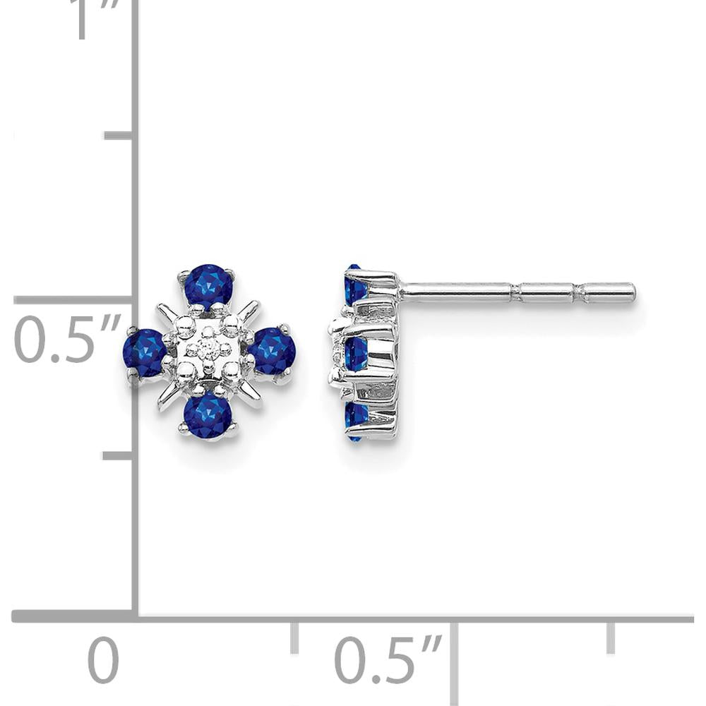 14K White Gold Blue Sapphire and Diamond Button Earrings - 0.12 Carat Total Sapphire Weight by Monteluci Fine Jewelry