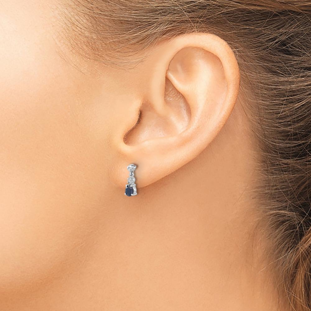 14K White Gold Blue Sapphire and Diamond Dangle Earrings - 0.25 Carat Total Sapphire Weight by Monteluci Fine Jewelry