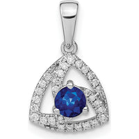 14K White Gold Blue Sapphire and Diamond Triangle Pendant - 0.34 Carat Sapphire, 0.016 Carat Diamond Total Weight by Lumare Gioia