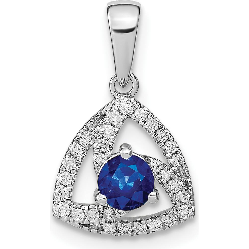 14K White Gold Blue Sapphire and Diamond Triangle Pendant - 0.34 Carat Sapphire, 0.016 Carat Diamond Total Weight by Lumare Gioia