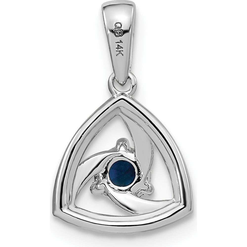 14K White Gold Blue Sapphire and Diamond Triangle Pendant - 0.34 Carat Sapphire, 0.016 Carat Diamond Total Weight by Lumare Gioia