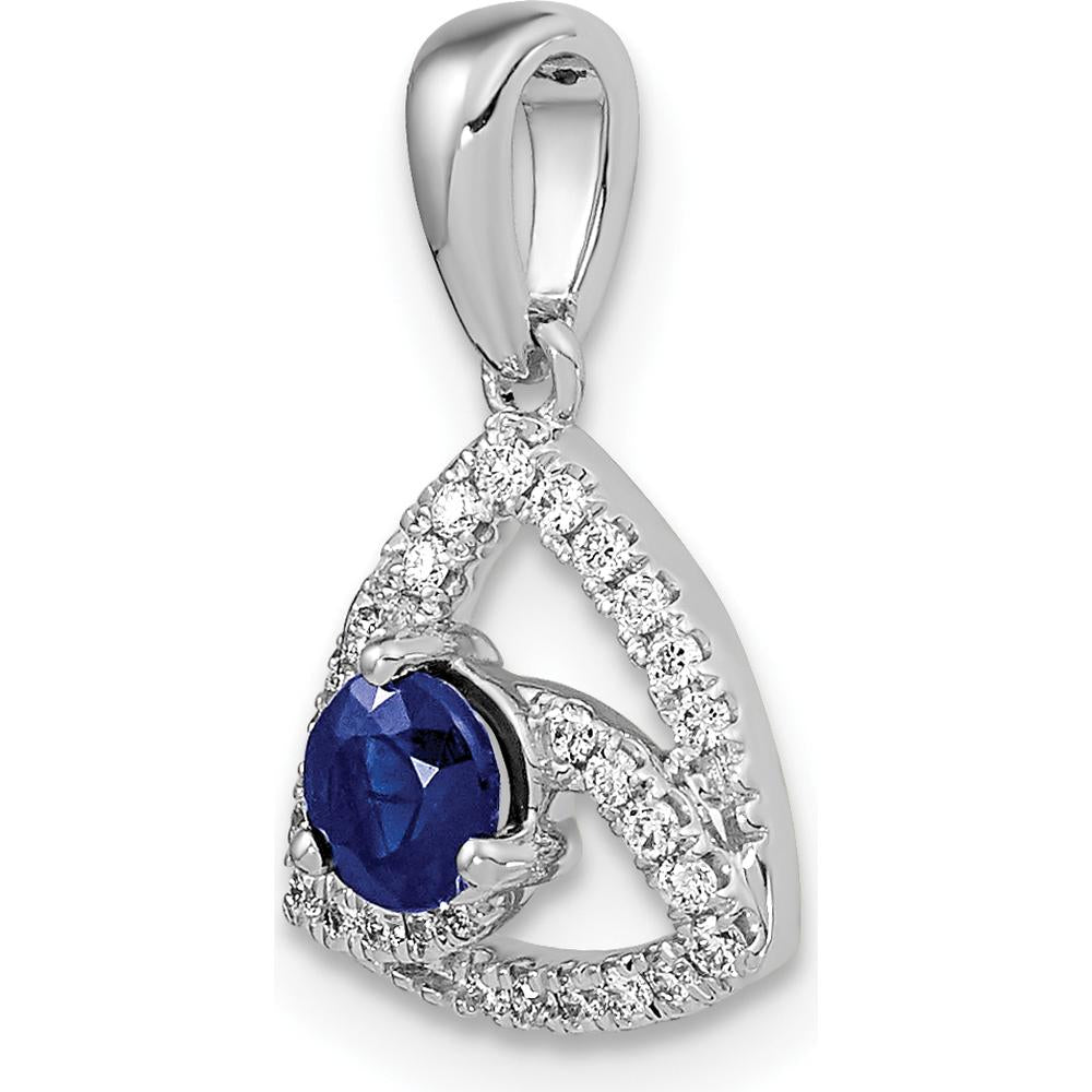 14K White Gold Blue Sapphire and Diamond Triangle Pendant - 0.34 Carat Sapphire, 0.016 Carat Diamond Total Weight by Lumare Gioia