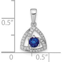 14K White Gold Blue Sapphire and Diamond Triangle Pendant - 0.34 Carat Sapphire, 0.016 Carat Diamond Total Weight by Lumare Gioia