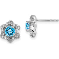 14K White Gold Blue Topaz and Diamond Button Earrings - 0.40 Carat Total Blue Topaz Weight, 0.06 Carat Total Diamond Weight by Monteluci Fine Jewelry