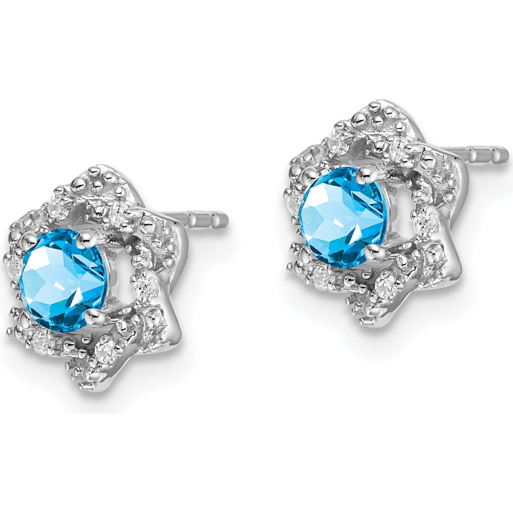 14K White Gold Blue Topaz and Diamond Button Earrings - 0.40 Carat Total Blue Topaz Weight, 0.06 Carat Total Diamond Weight by Monteluci Fine Jewelry